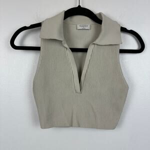 Aritzia Babaton Womens Structured Knit Sleeveless V-Neck Beige Crop Top Small